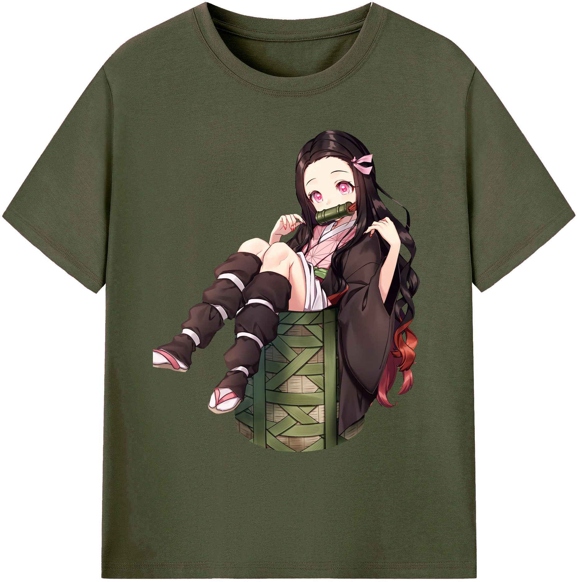 （画像用） 鬼滅の刃（きめつのやいば）竈門 禰󠄀豆子／かまど ねずこ Kamado Nezuko 綿100％ メンズ半袖Tシャツ｜肌触りやわらか＆通気性